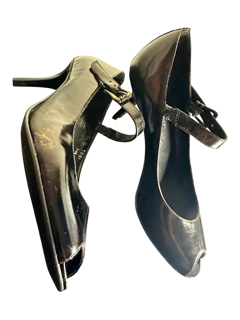 Donald J. Pliner Bronze/Copperish Brown Patent Mary Jane Peep-Toe Heels
